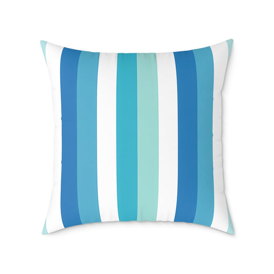 Blue Teal White Vertical Stripes Pillow | Square Pillow