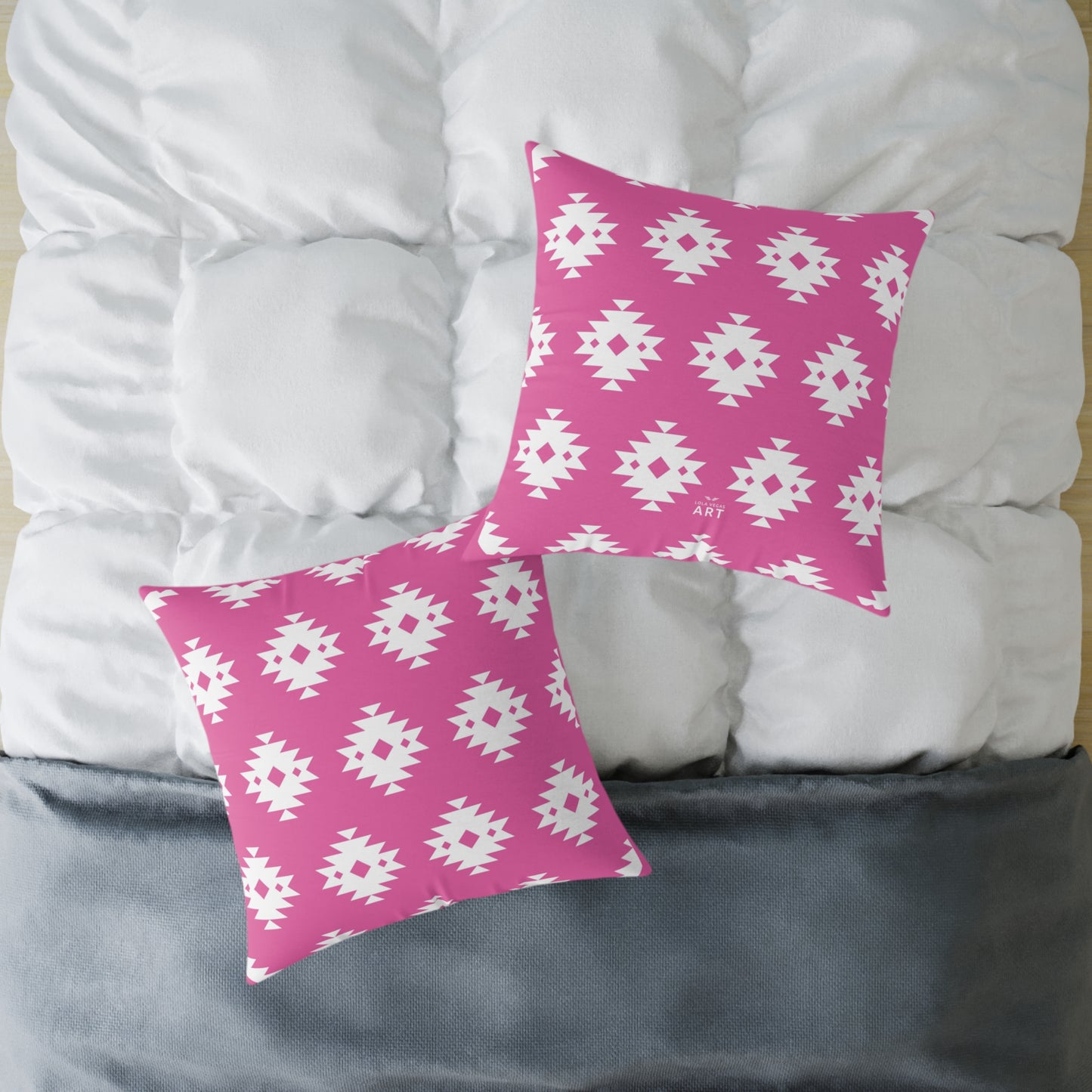 Pink White Boho Aztec Diamond Pattern Pillow | Square Throw Pillow
