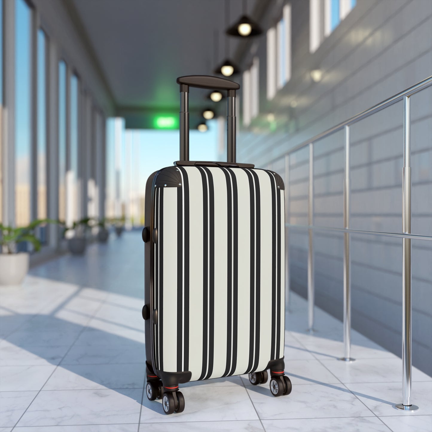 Black and White Vertical Stripes Suitcase | Hard Shell Carry-On Luggage