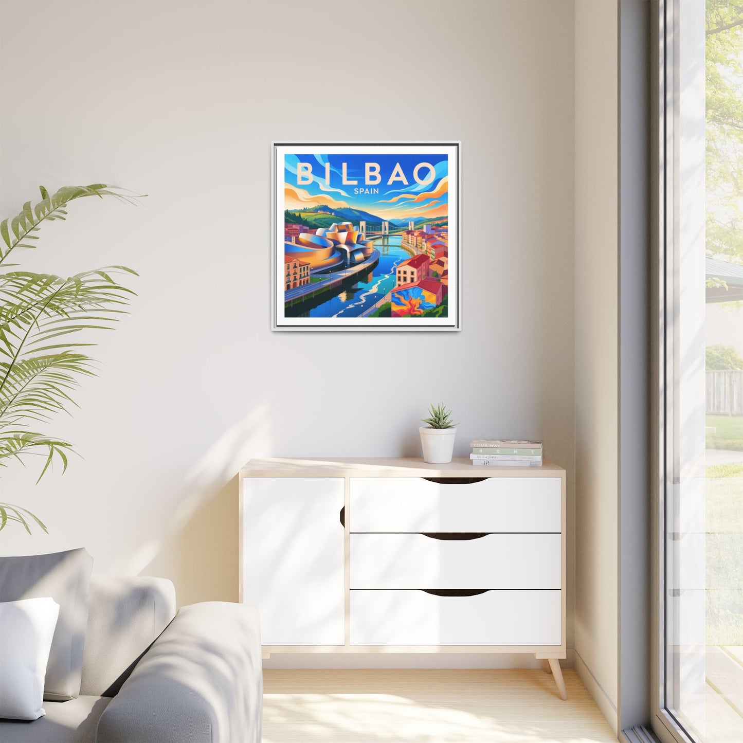 Bilbao Spain travel art Matte Canvas Framed | Bilbao cityscape wall art
