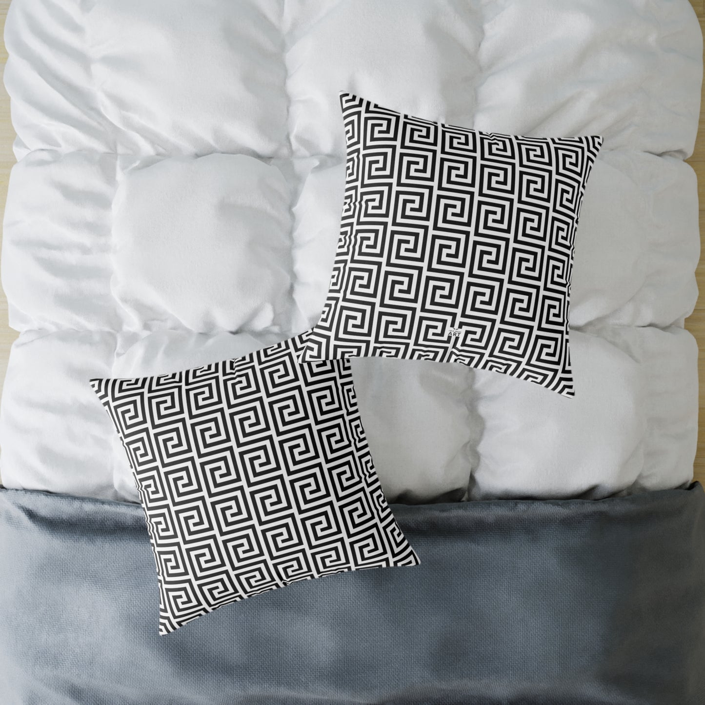 Greek Key Pattern Square Poly Canvas Pillow | Black White Geometric Throw Pillow