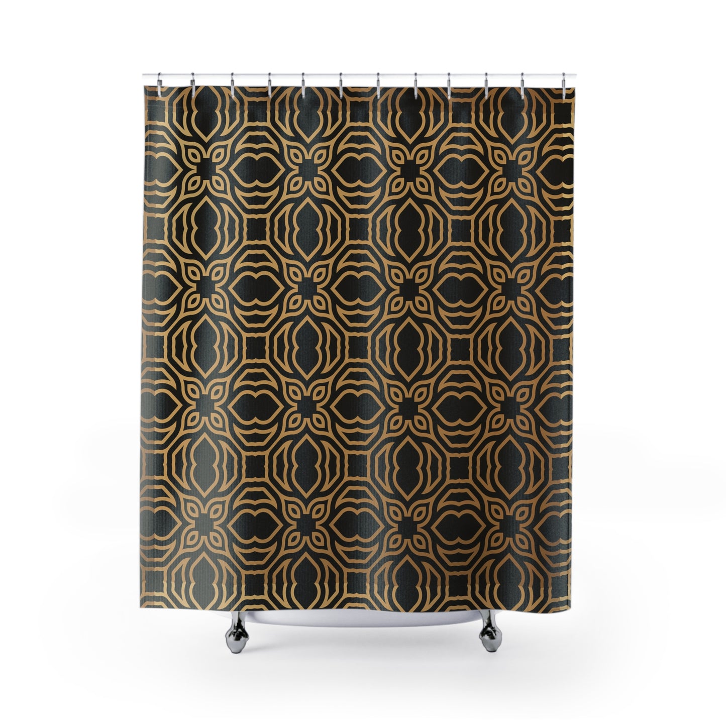 Black Gold Elegant Patterned Shower Curtain - Boho Chic Bathroom Decor, Modern Home, Gift Idea, Unique Design, Stylish & Functional