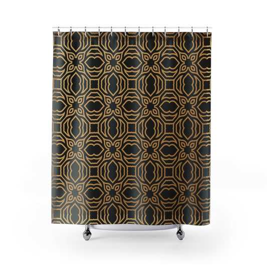 Black Gold Elegant Patterned Shower Curtain - Boho Chic Bathroom Decor, Modern Home, Gift Idea, Unique Design, Stylish & Functional