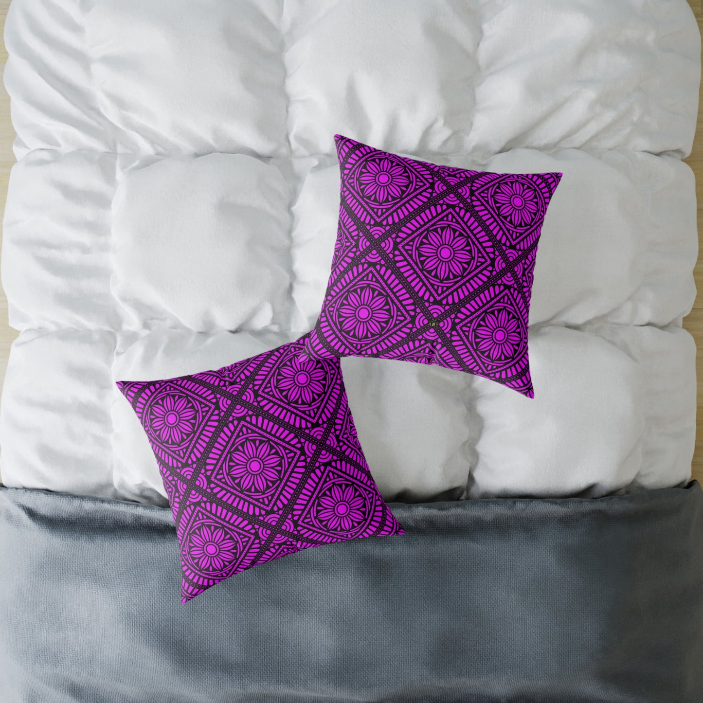 Magenta Floral Tile Pillow | Square Throw Pillow, Geometric Pattern