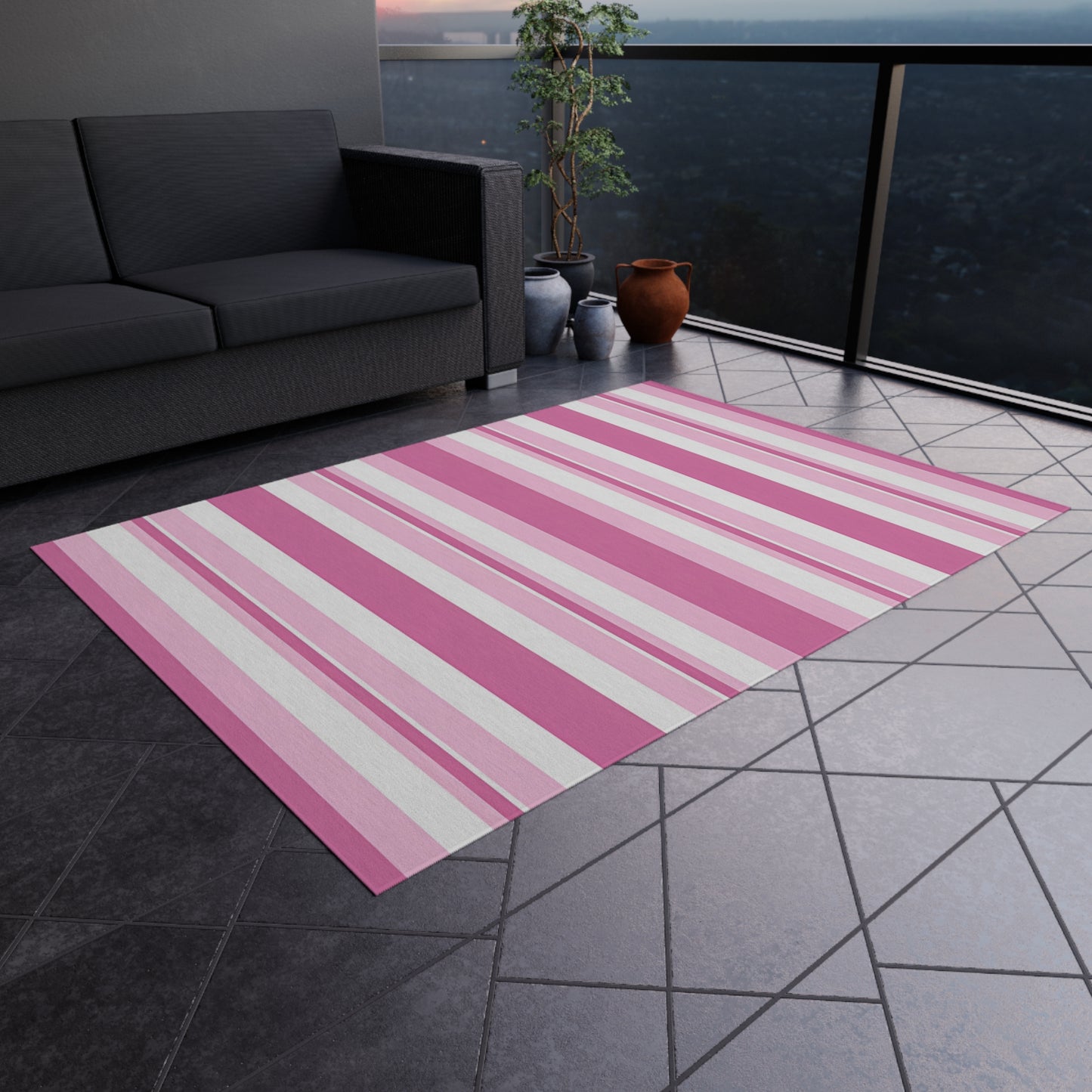 Pink Stripe Outdoor/Indoor Rug | Patio Mat, Waterproof Porch Rug
