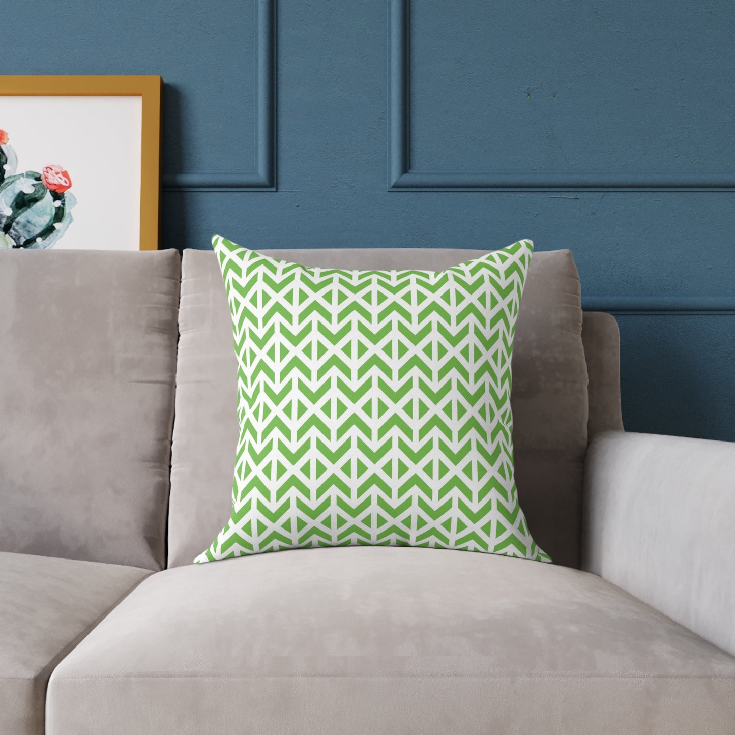 Green Geometric Arrow Pattern Pillow | Square Poly Canvas Pillow