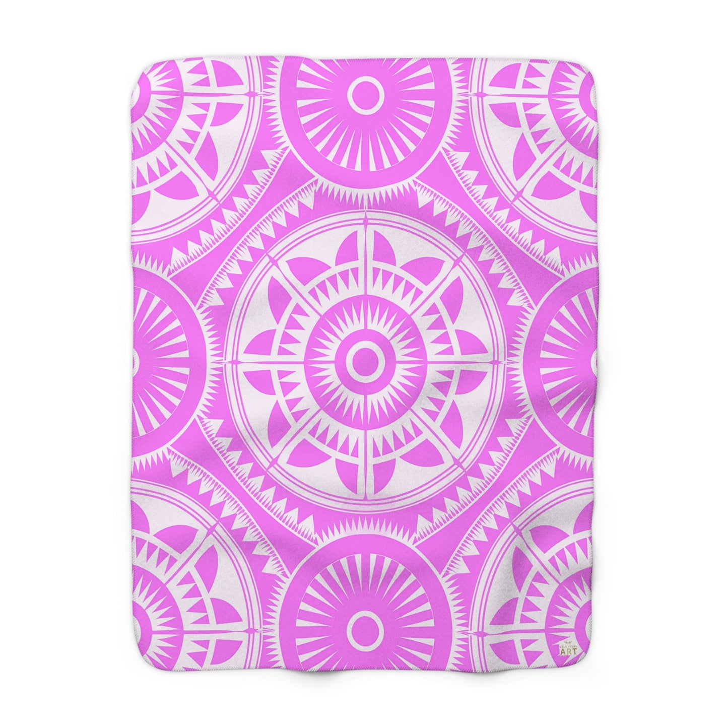 Pink White Mandala Pattern Sherpa Blanket Boho Geometric Throw