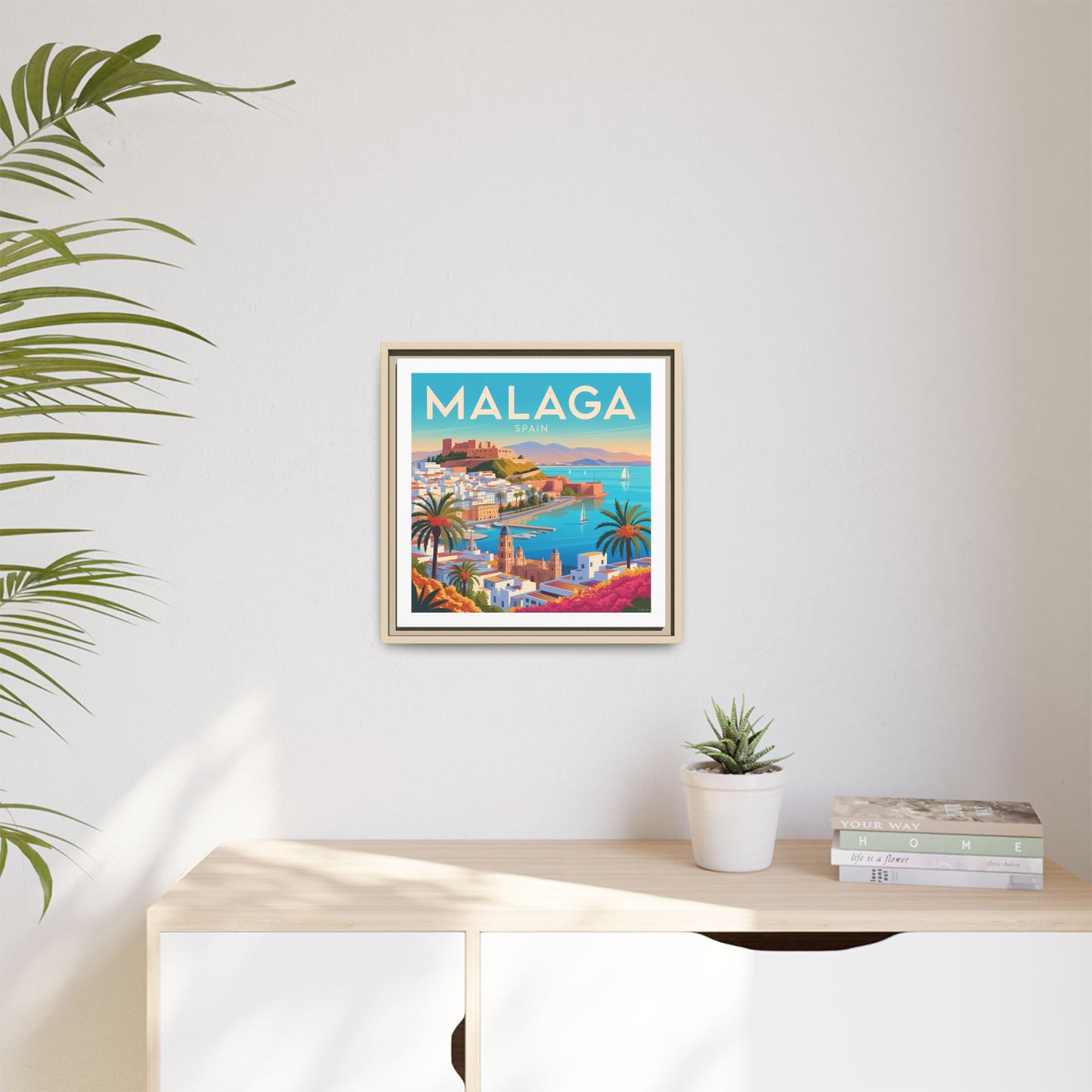 Malaga Spain Coastal  Matte Canvas Framed Wall Art| Vintage Style Travel Art