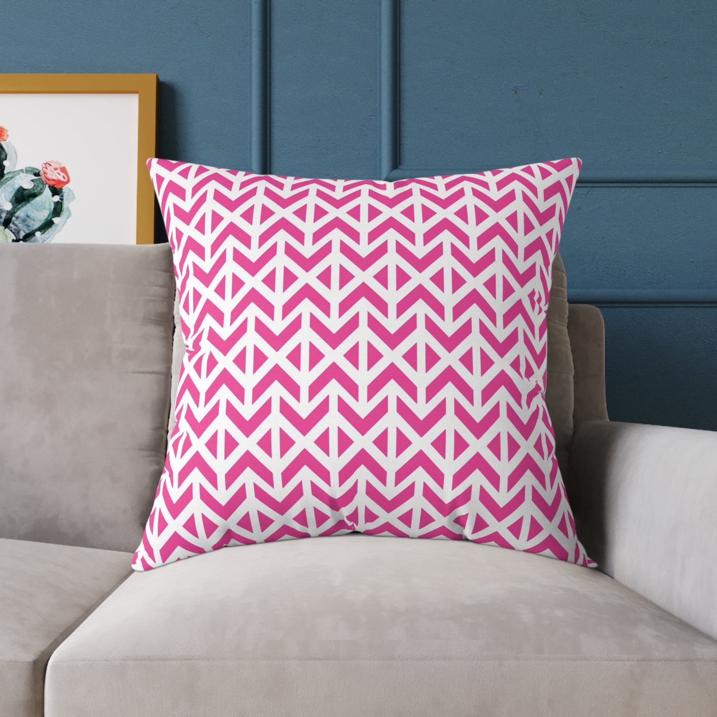 Pink White Chevron Pattern Square Pillow | Geometric Throw Cushion