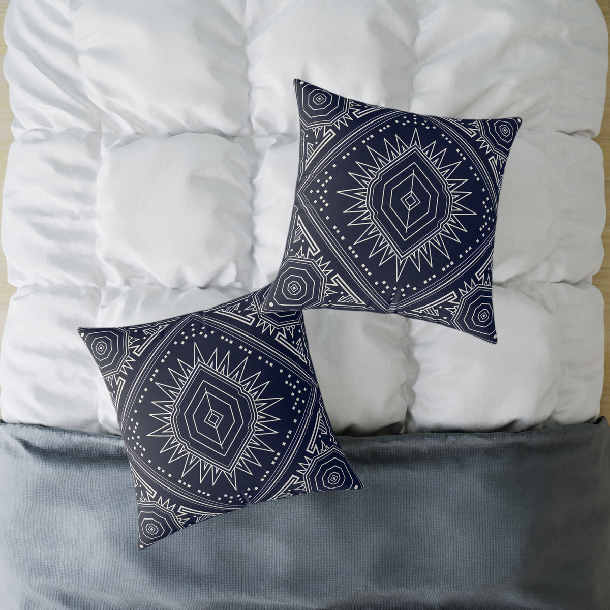 Navy Mandala Starburst Square Pillow | Boho Geometric Throw Cushion