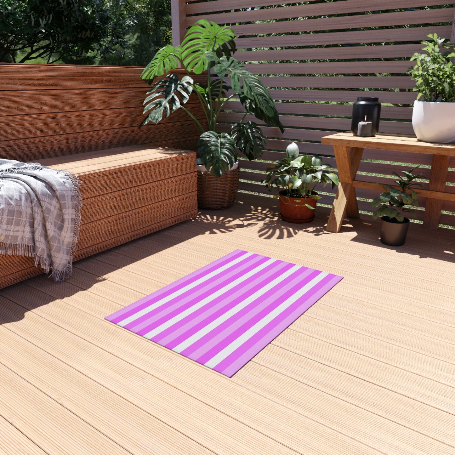 Pink and White Stripes Outdoor/Indoor Rug | Patio Mat, Poolside Striped Rug