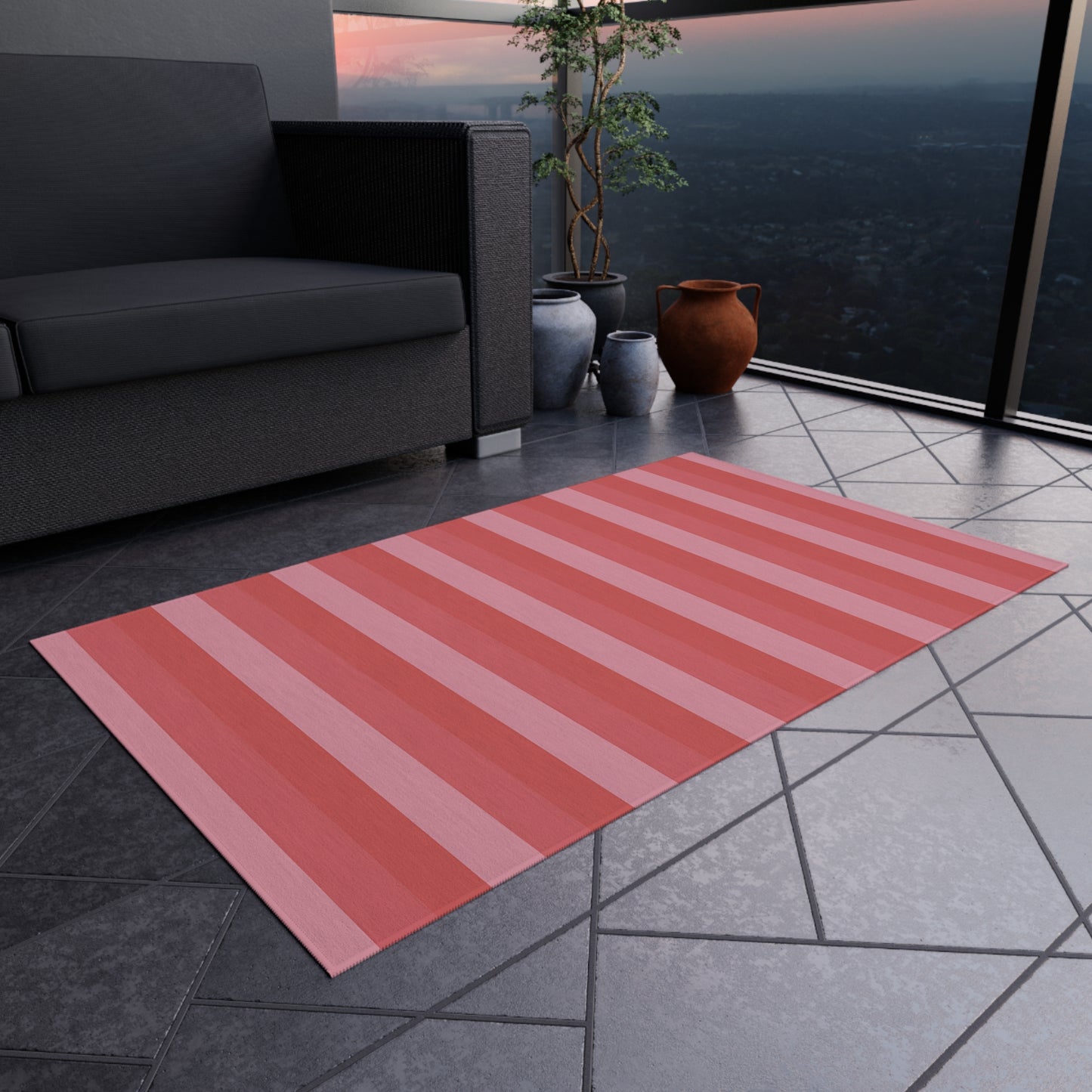 Shades Of Pink Stripe Outdoor/Indoor Rug | Patio Mat, Water-Resistant Striped Design