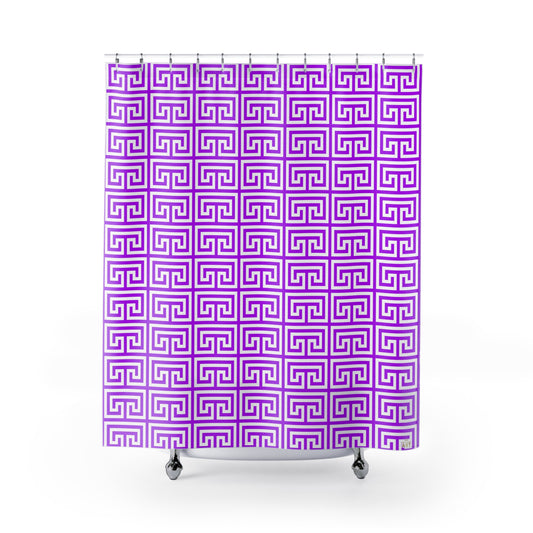Purple Greek Key Pattern Shower Curtain | Geometric Bath Decor, Glam Bathroom Accessory,  Classy Vibe