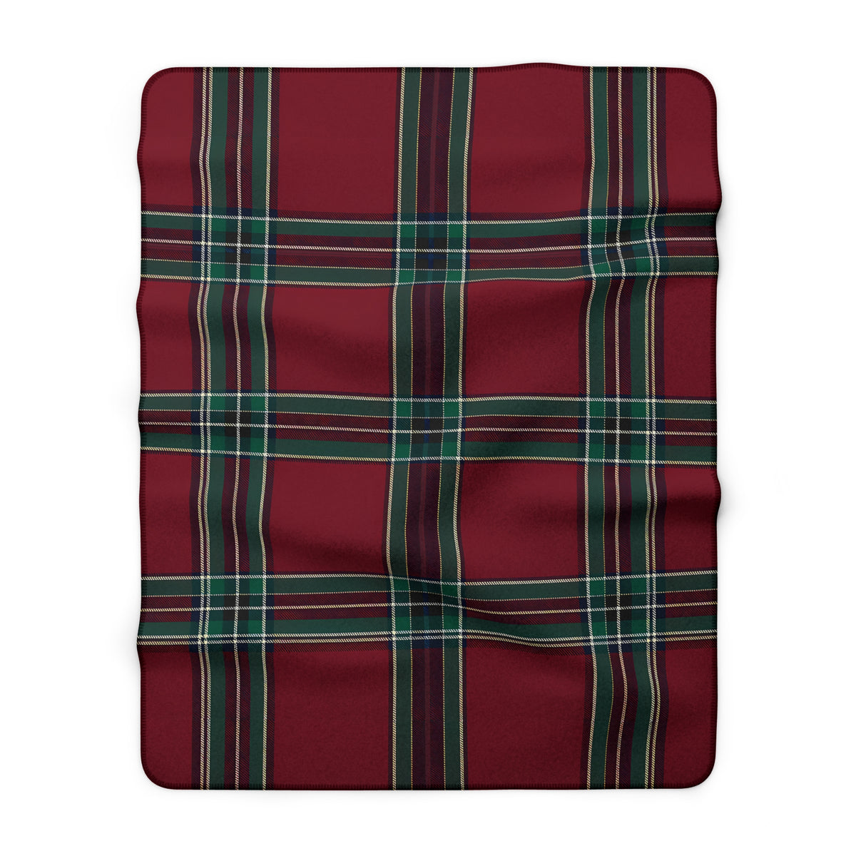 Red Green Black White Beige Tartan Plaid Sherpa Blanket | Cozy Holiday Plaid Throw