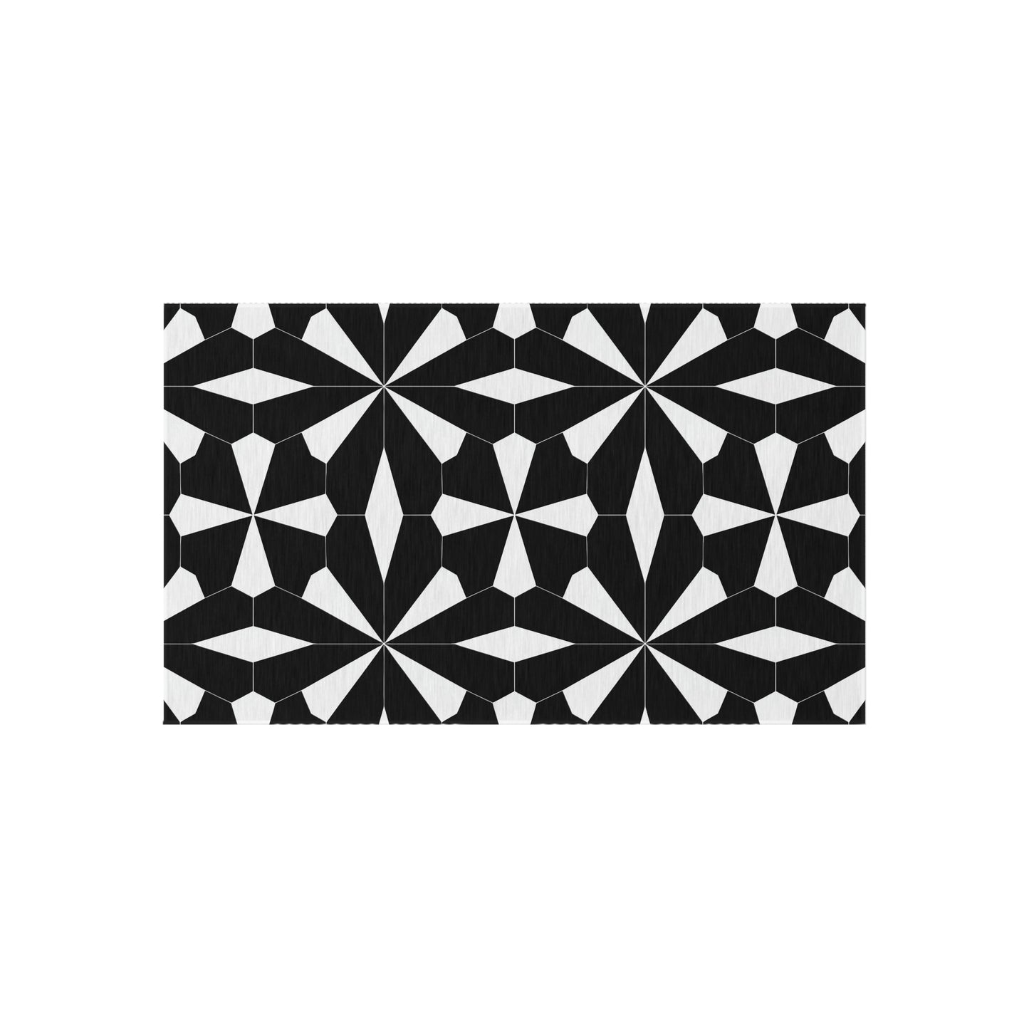 Geometric Black White Tile Pattern Outdoor/Indoor Rug | Modern Patio Mat