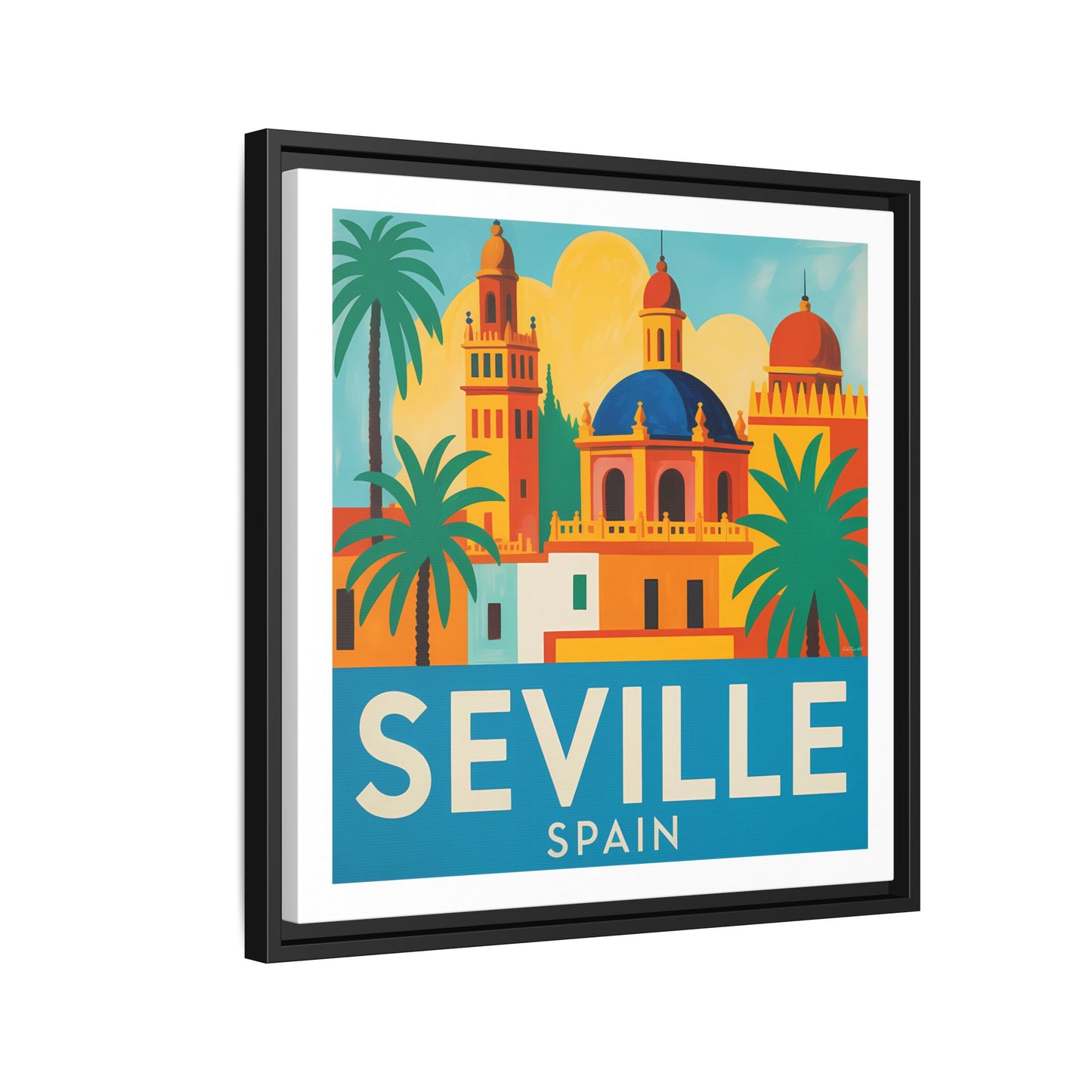 Seville Spain Vintage Travel Look Matte Canvas Wall Art Framed