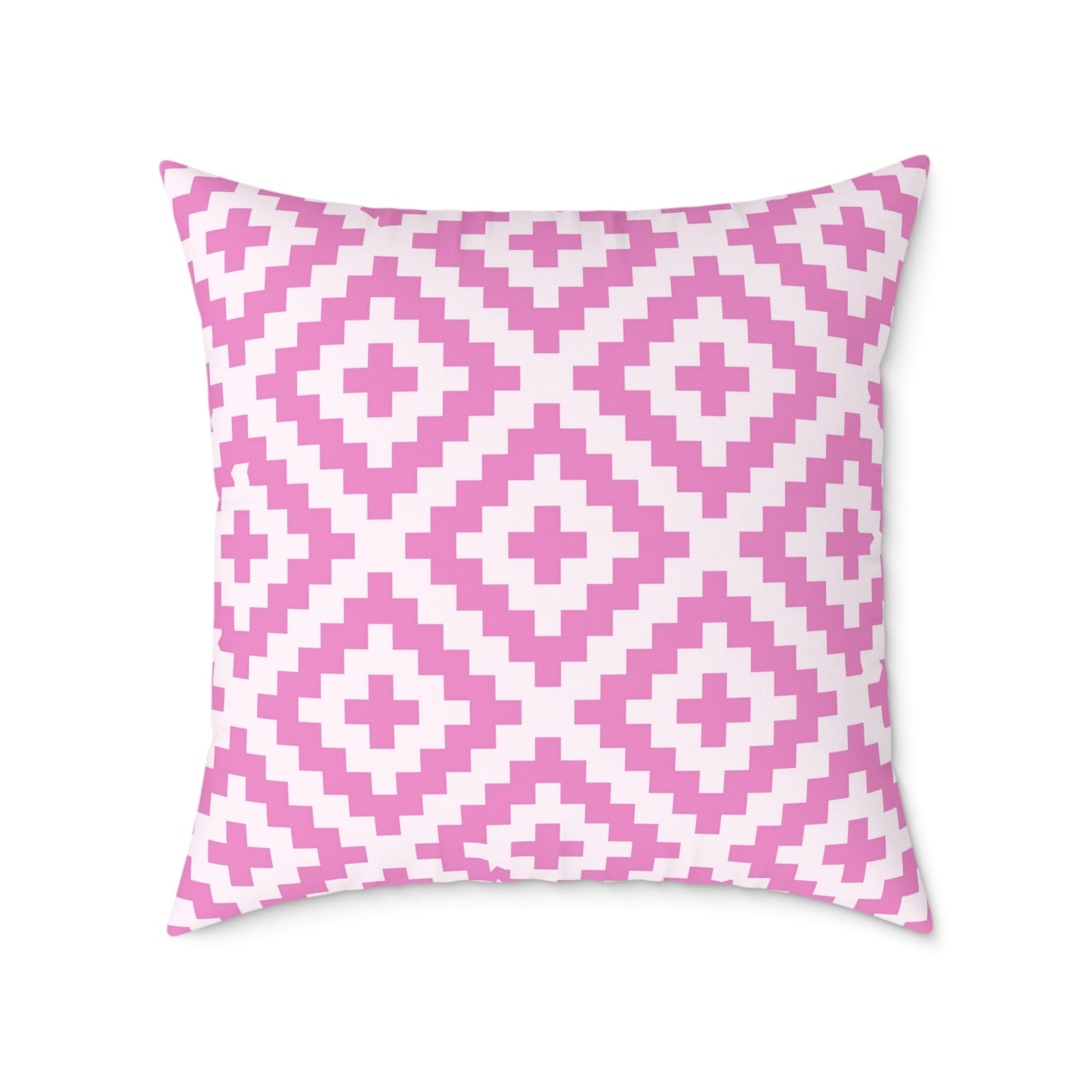 Pink White Geometric Boho Native American Diamond Pattern Pillow | Square Accent Cushion