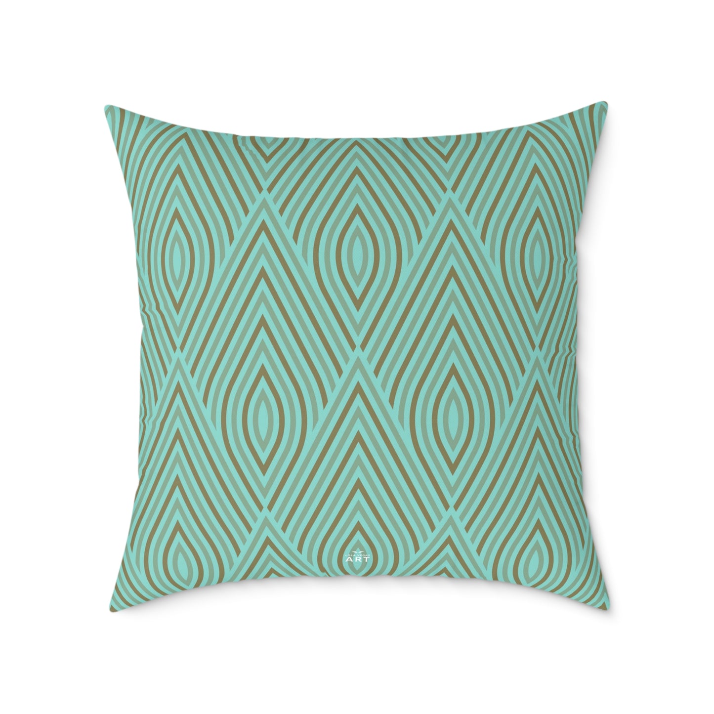 Teal Geometric Diamond Pattern Pillow | Square Poly Canvas Pillow