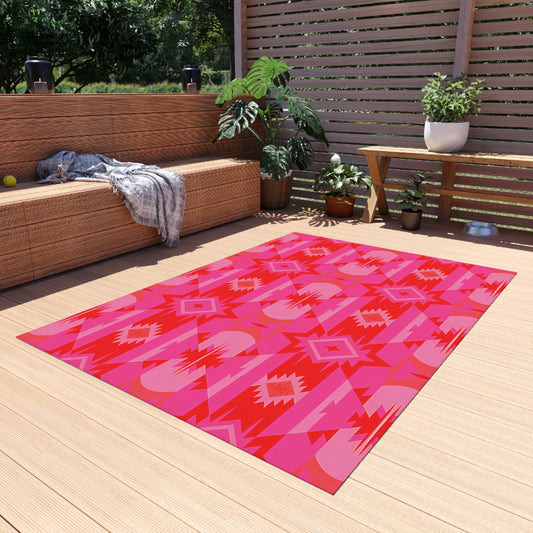 Pink & Red Vibrant Outdoor/Indoor Rug, Outdoor Decor, Boho Style Area Rug, Patio Mat, Camping Rug, Colorful Garden Accent - LOLA VEGAS ART