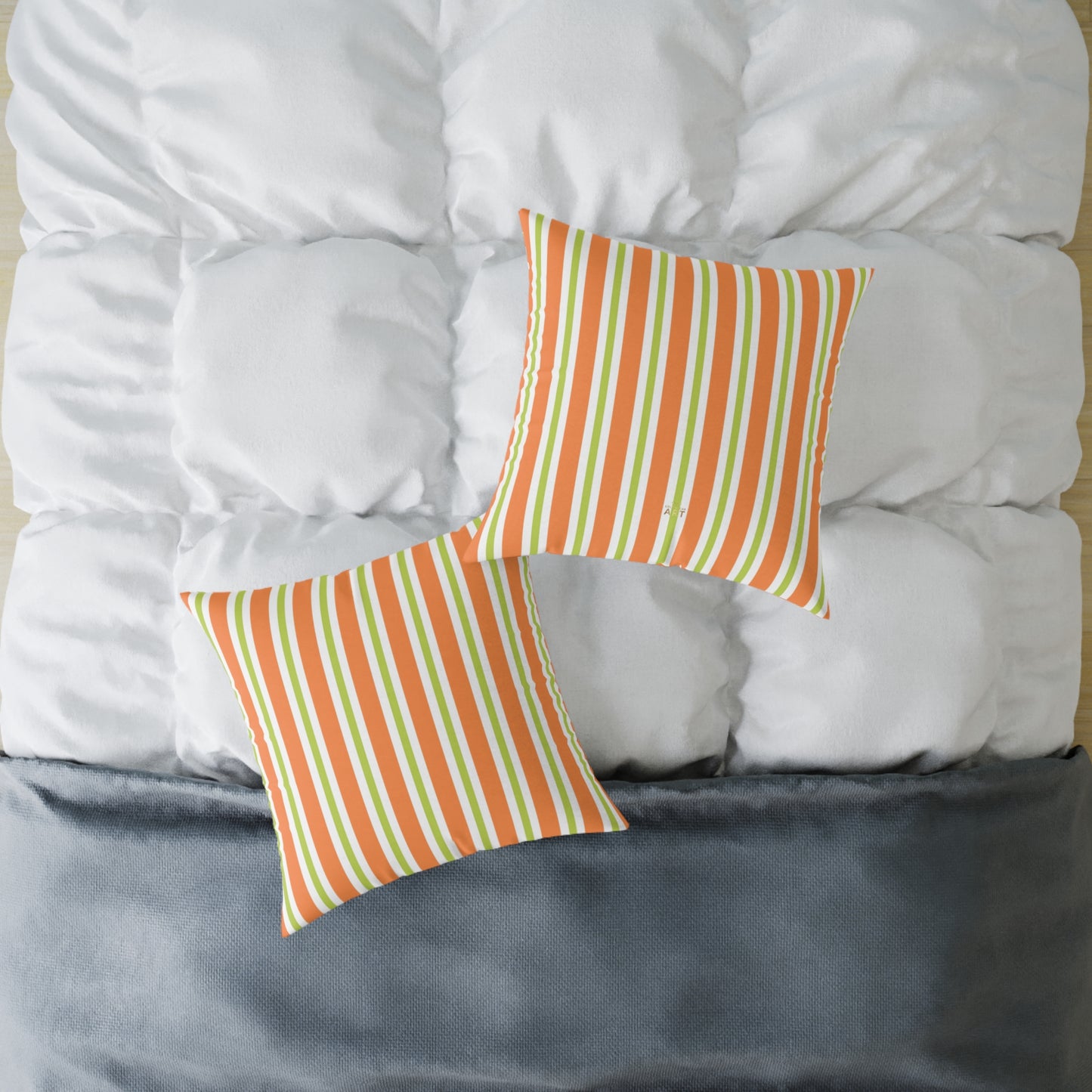 Orange Green Stripe Square Pillow | Striped Throw Pillow