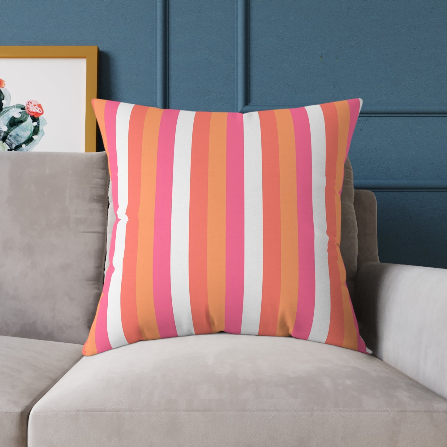 Pink Orange Stripe Square Pillow | Colorful Striped Throw Pillow