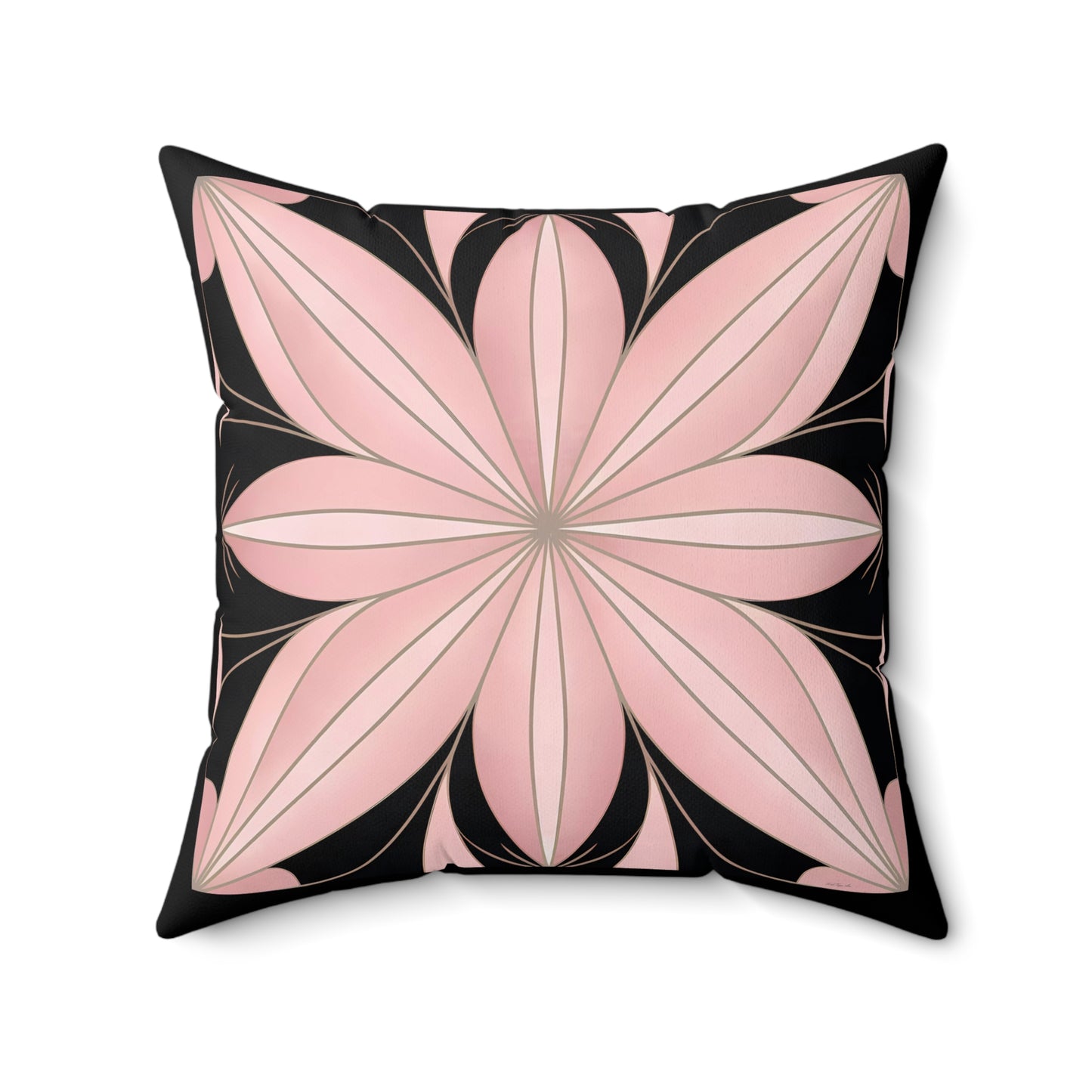 Art Deco Flower Square Pillow, Hollywood Regency Home Decor, Art Nouveau Style, Pink and Black Pillow, Throw Pillow