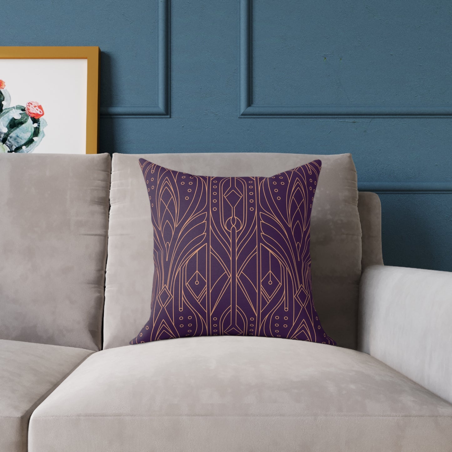 Art Deco Geometric Pattern Square Pillow | Purple Copper