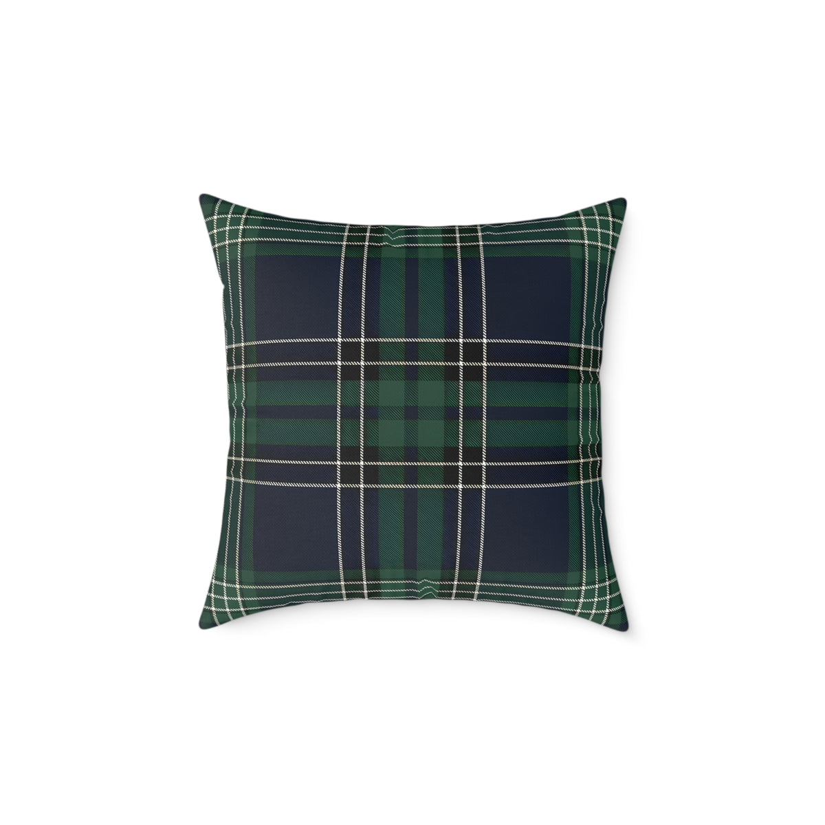 Green Navy White Tartan Plaid Square Poly Canvas Pillow | Woodland Plaid Throw Pillow
