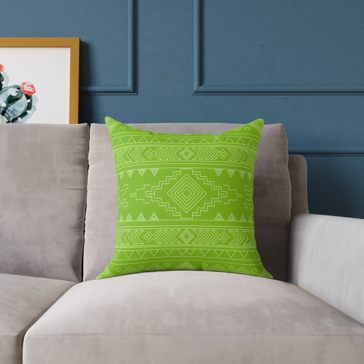 Lime Aztec Pattern Square Pillow | Poly Canvas Pillow