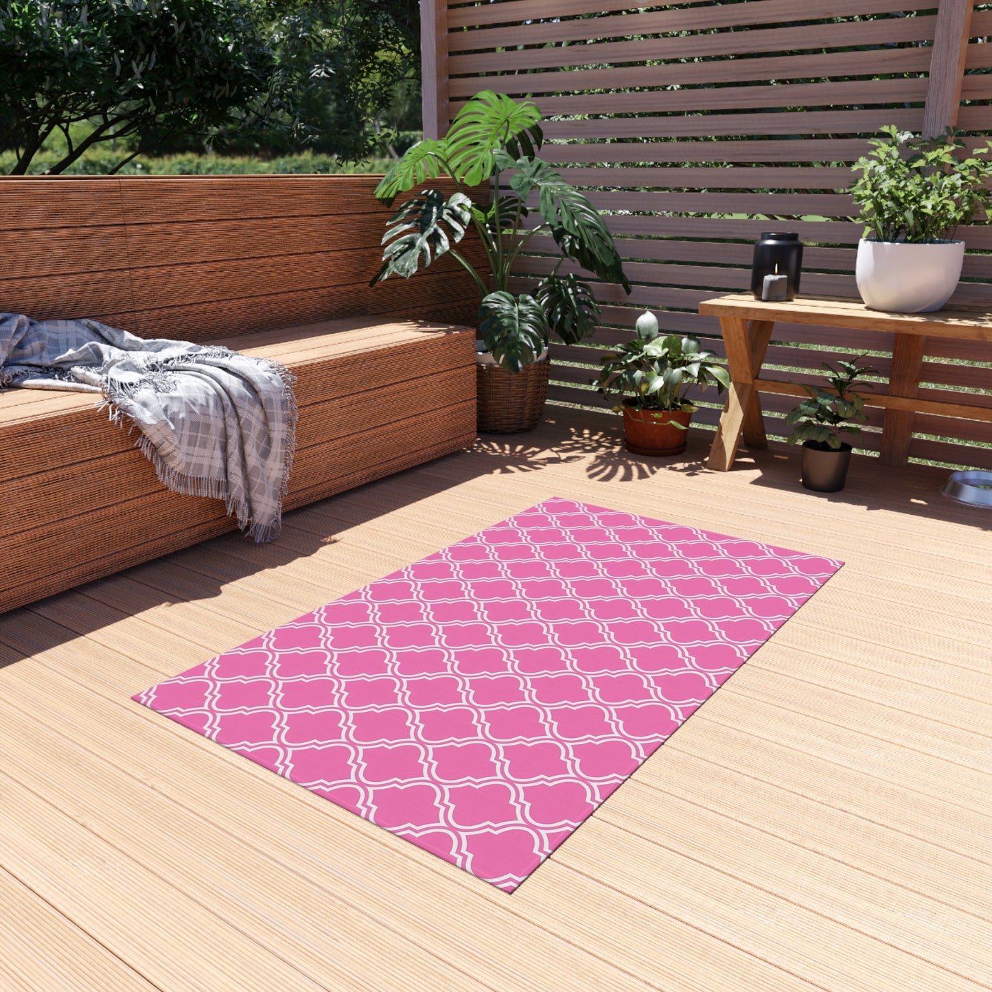 Pink Moroccan Trellis Outdoor/Indoor Rug | Geometric Patio Mat