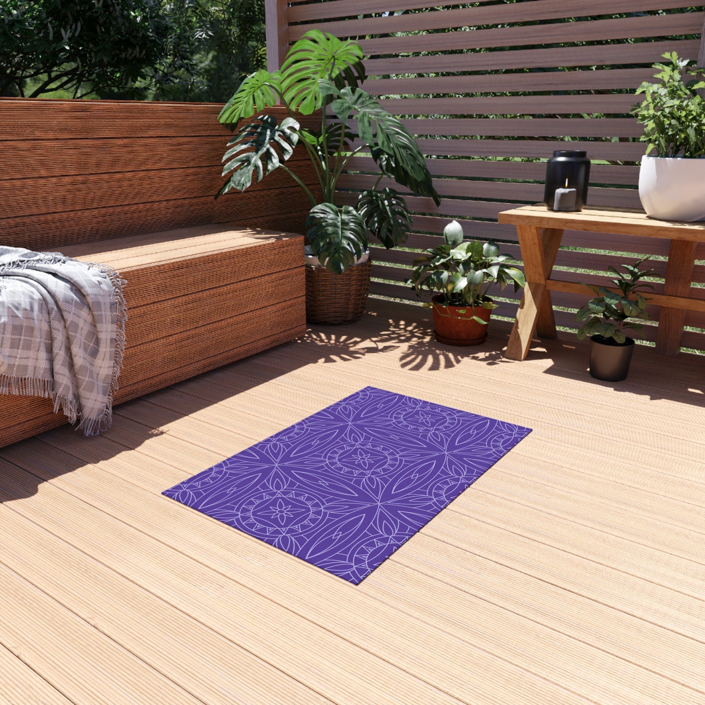 Geometric Floral Tile Indoor/Outdoor Rug | Purple Patio Mat