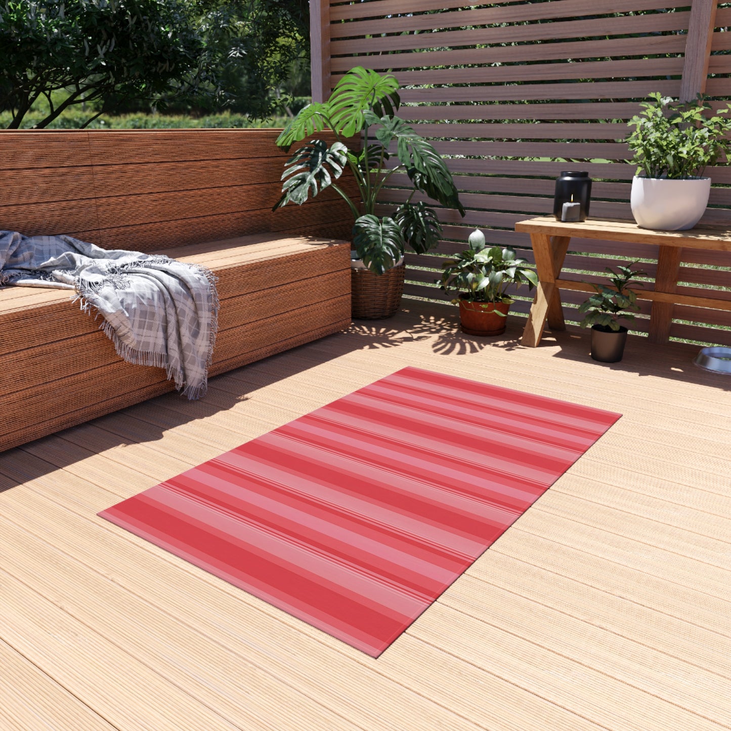 Coral Pink Stripe Pattern Outdoor/Indoor Rug | Patio Mat, Waterproof Porch Runner