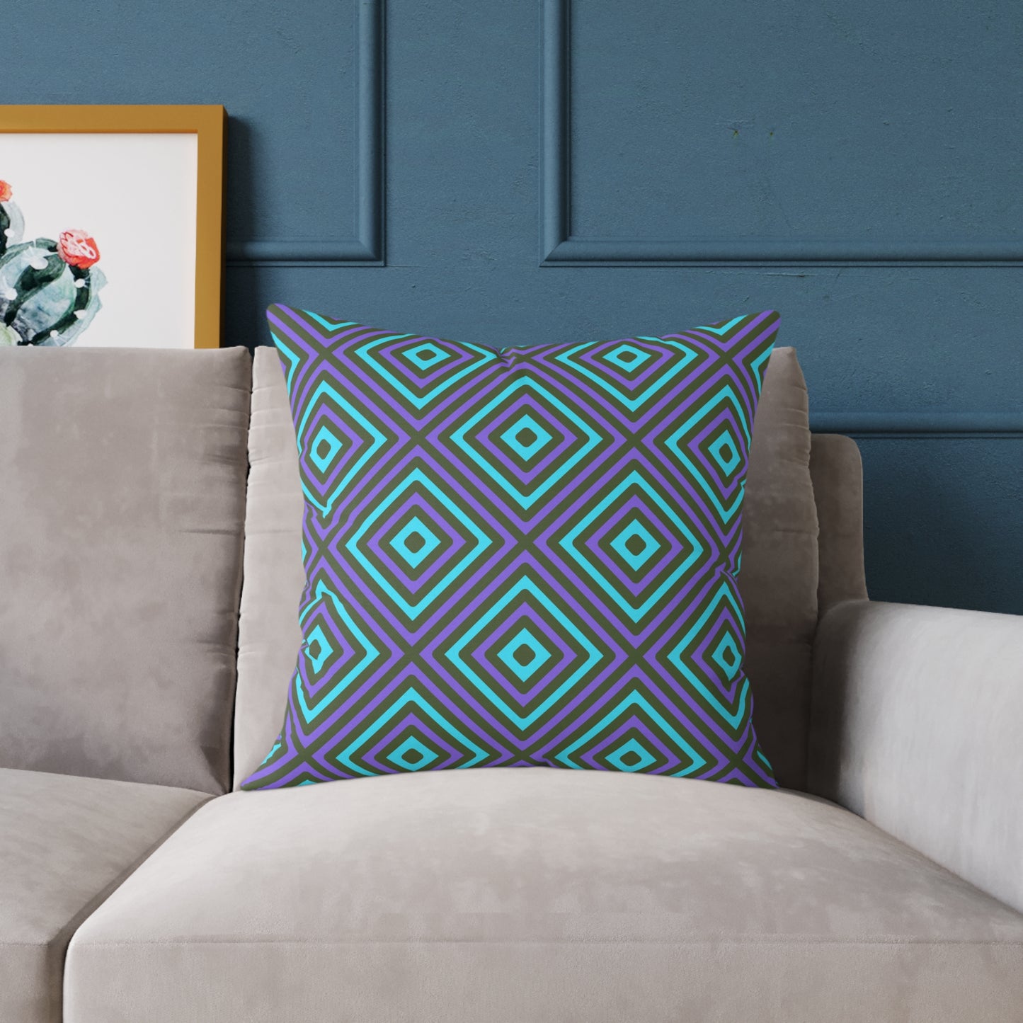 Teal & Purple Geometric Diamond Pattern Square Pillow | Modern Throw Pillow, Cozy Living Room, Stylish Bedroom Accent, Unique Gift Ideas