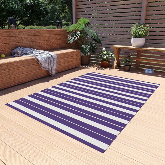 Purple White Stripe Outdoor/Indoor Rug | Patio Mat, Weather-Resistant Striped Doormat