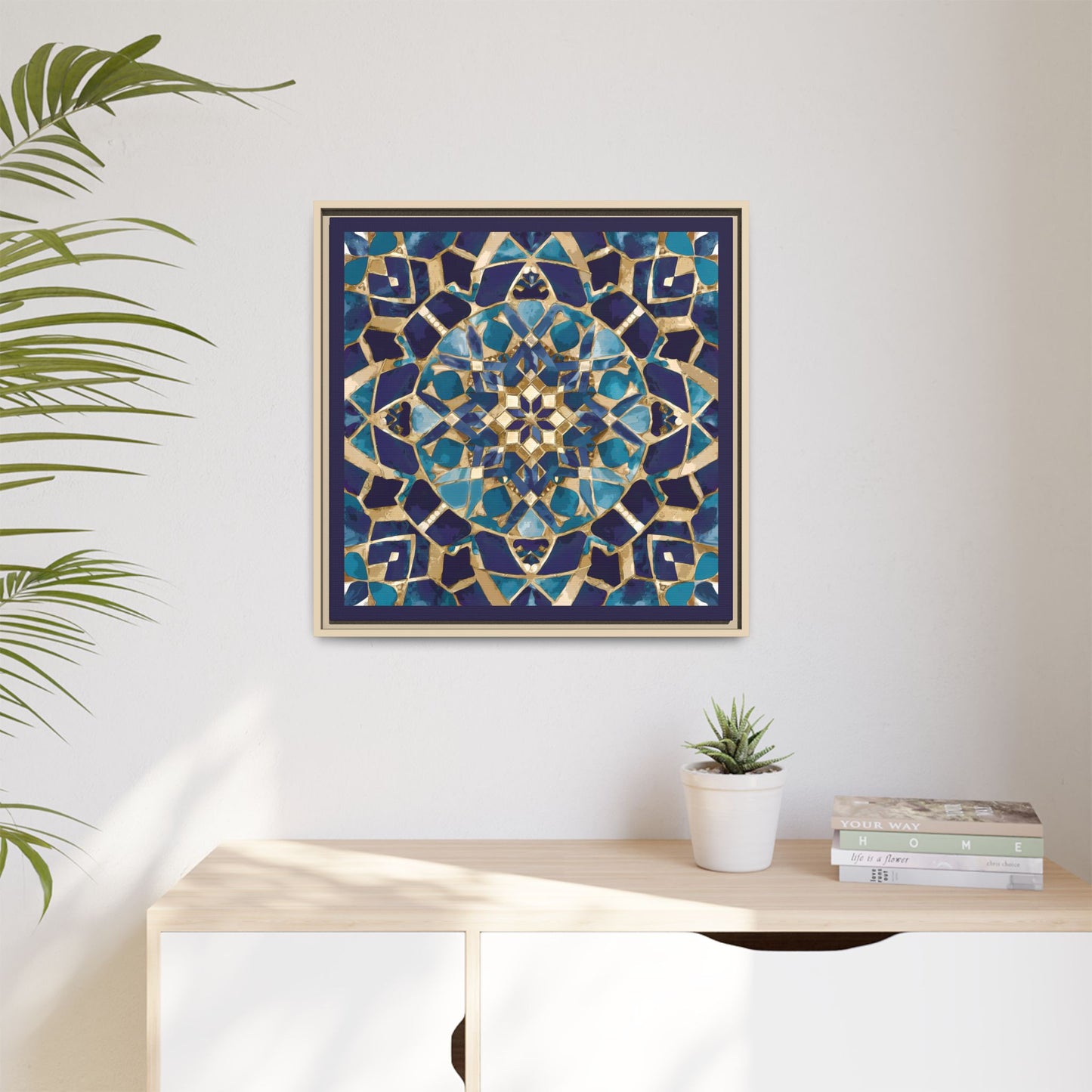 Framed Blue Moroccan Mosaic Wall Art — Matte Canvas Print