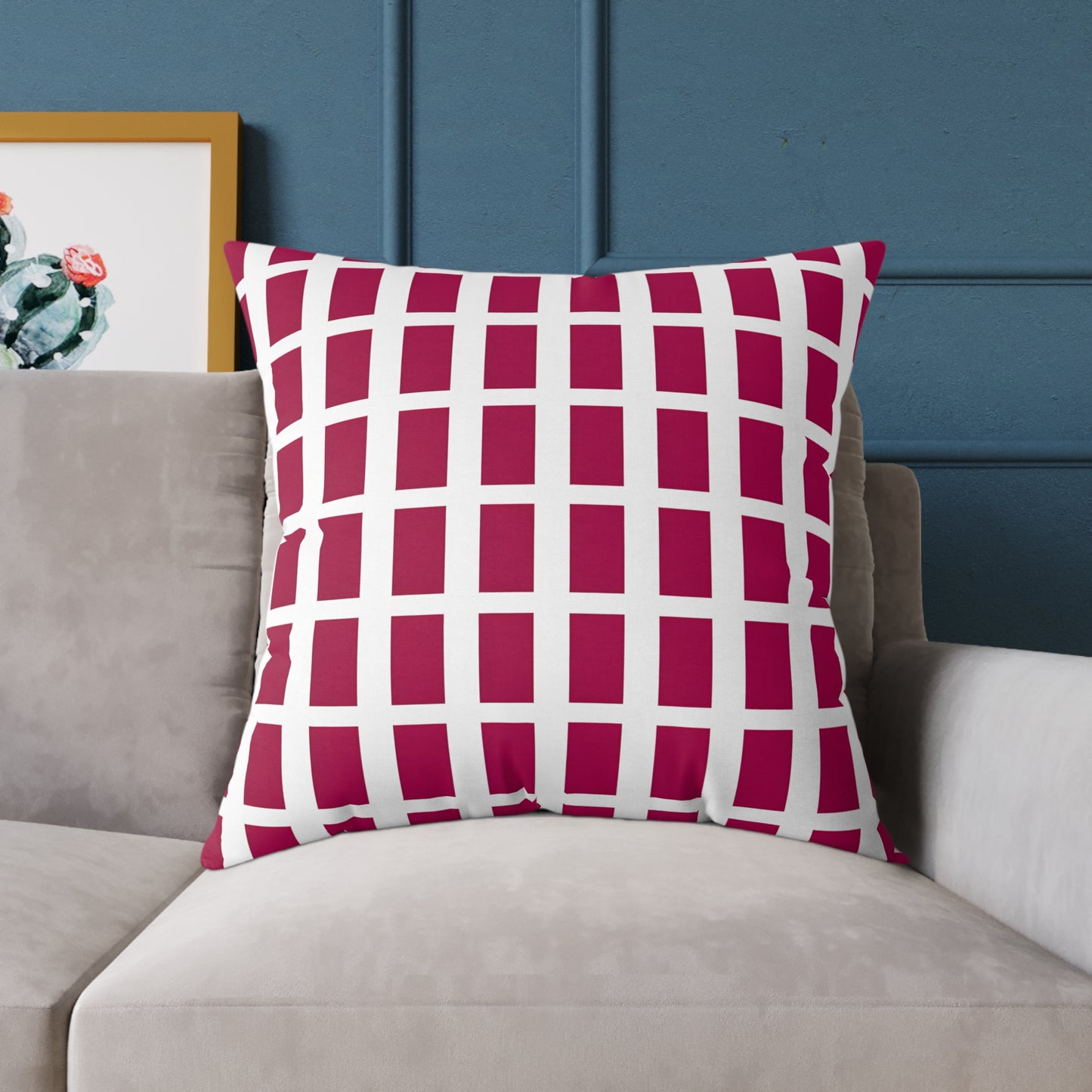 Maroon Grid Pattern Pillow | Square Throw Pillow, Modern Geometric Cushion