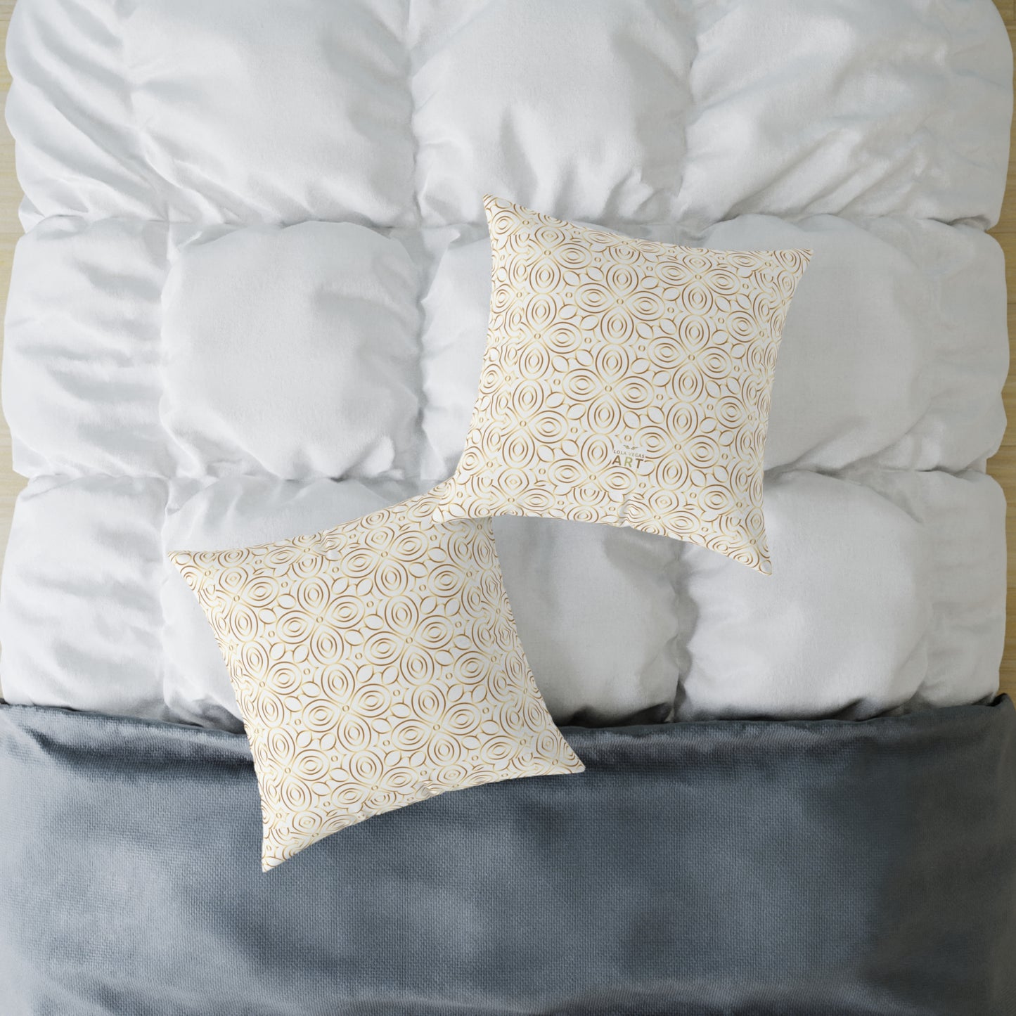 Neutral Floral Medallion Square Poly Canvas Pillow | Beige Boho Pattern