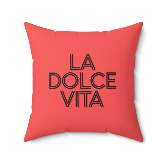 Square Pillow, Orange LA DOLCE VITA 1970's Typography Fashion Home Decor, Throw Cushion, Retro Pillow, Vintage Inspired Accent, Decorative