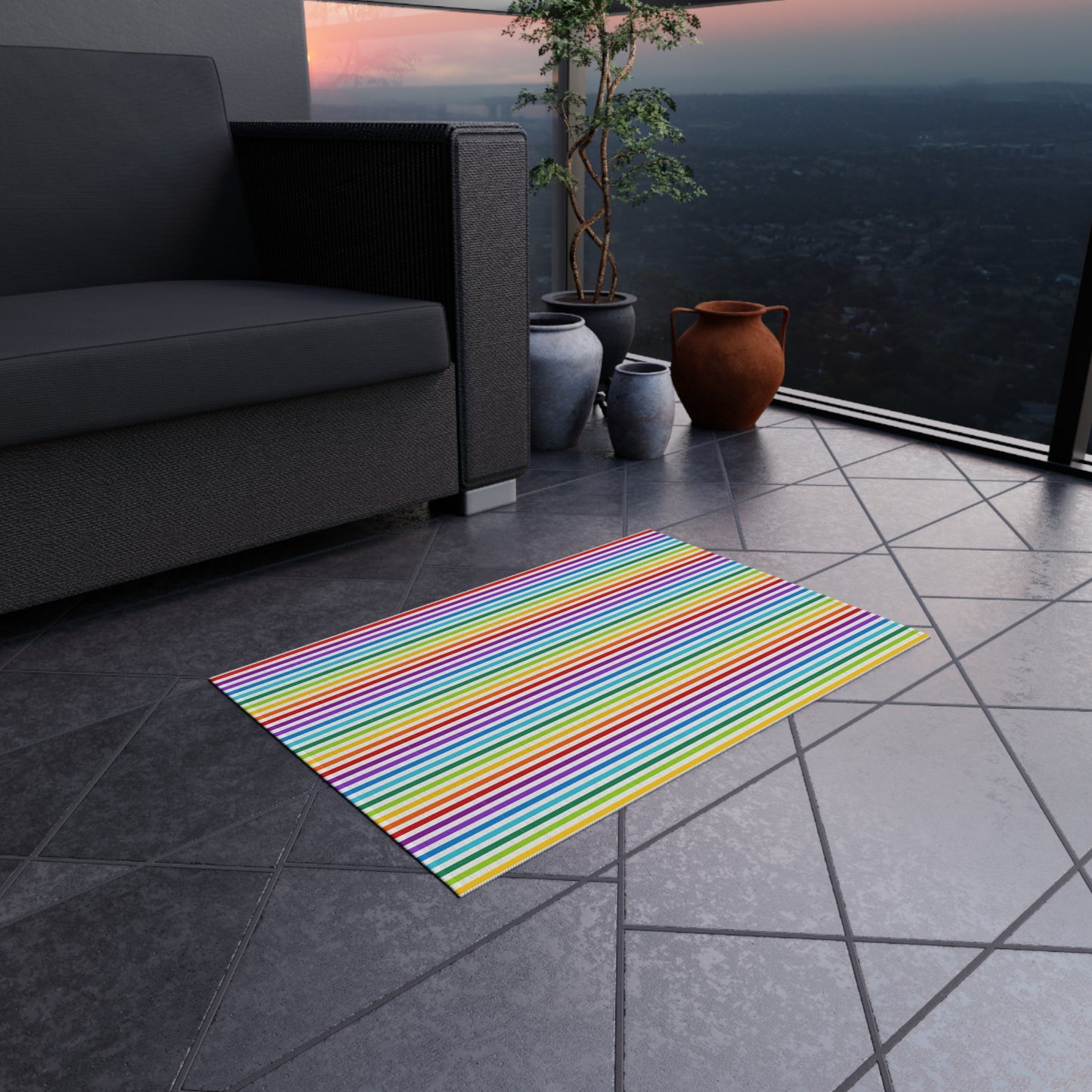 Rainbow Gay Pride Stripe Outdoor/Indoor Rug | Colorful Striped Patio Mat