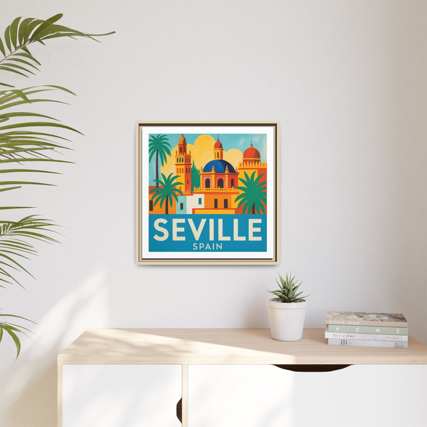 Seville Spain Vintage Travel Look Matte Canvas Wall Art Framed