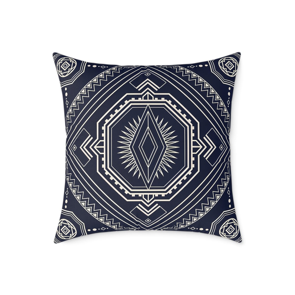 Navy Aztec Mandala Square Pillow | Geometric Boho Throw Pillow