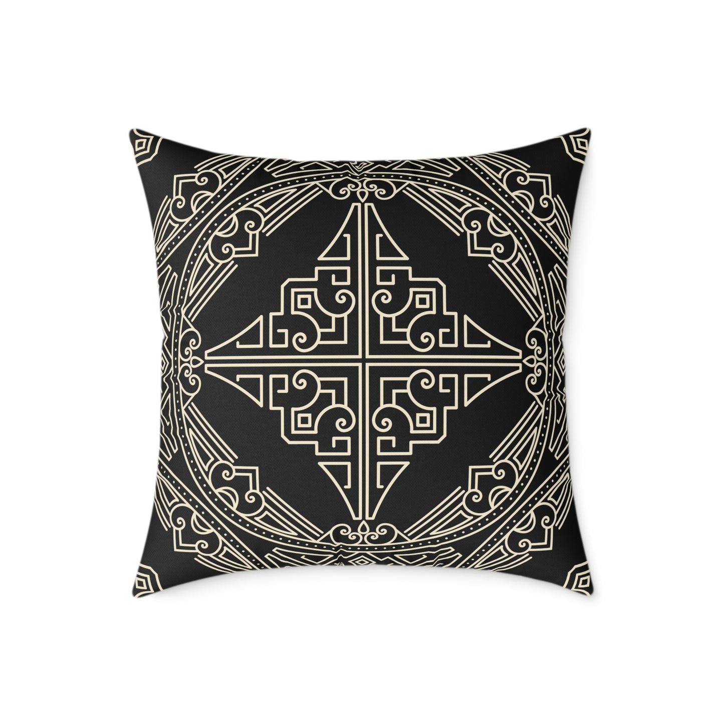 Black and Off-White Geometric Celtic Knot Square Pillow | Poly Canvas Throw Pillow
