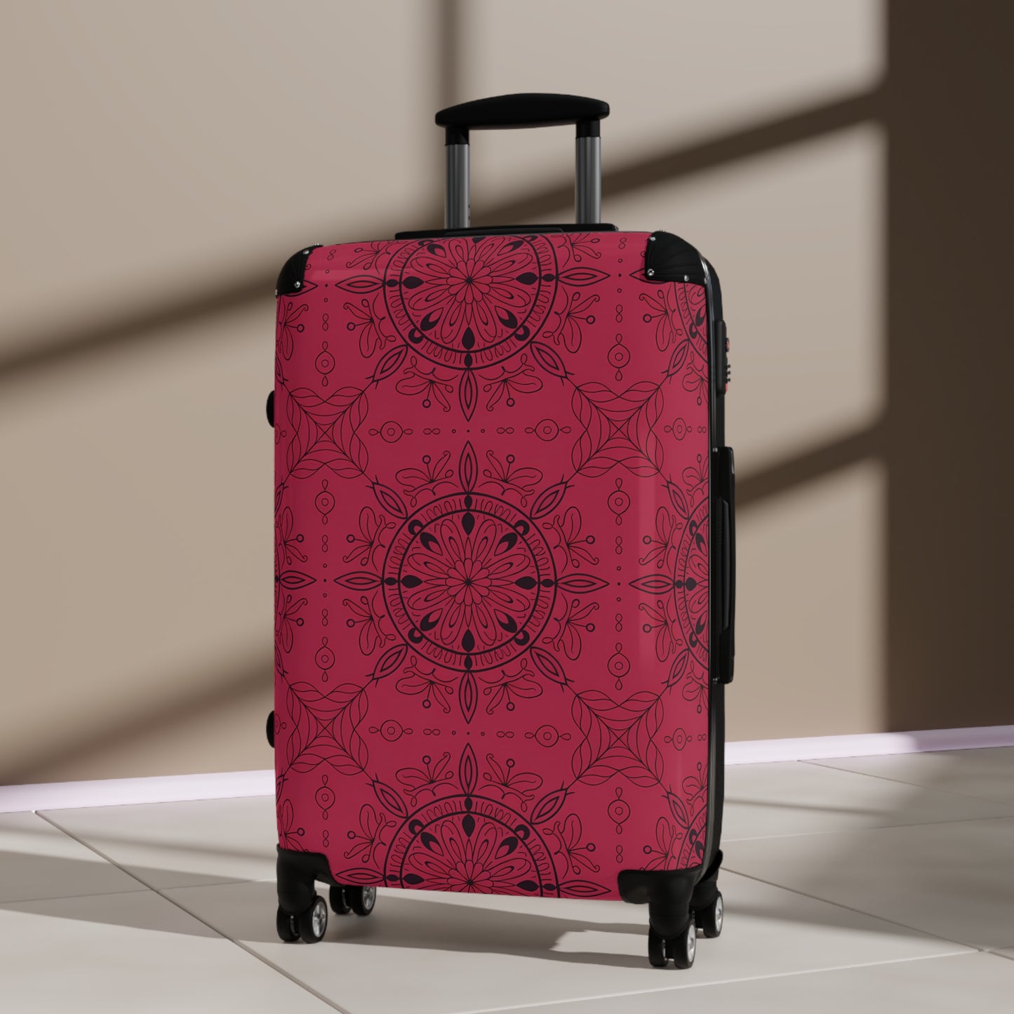 Burgundy Mandala Pattern Suitcase | Floral Travel Luggage
