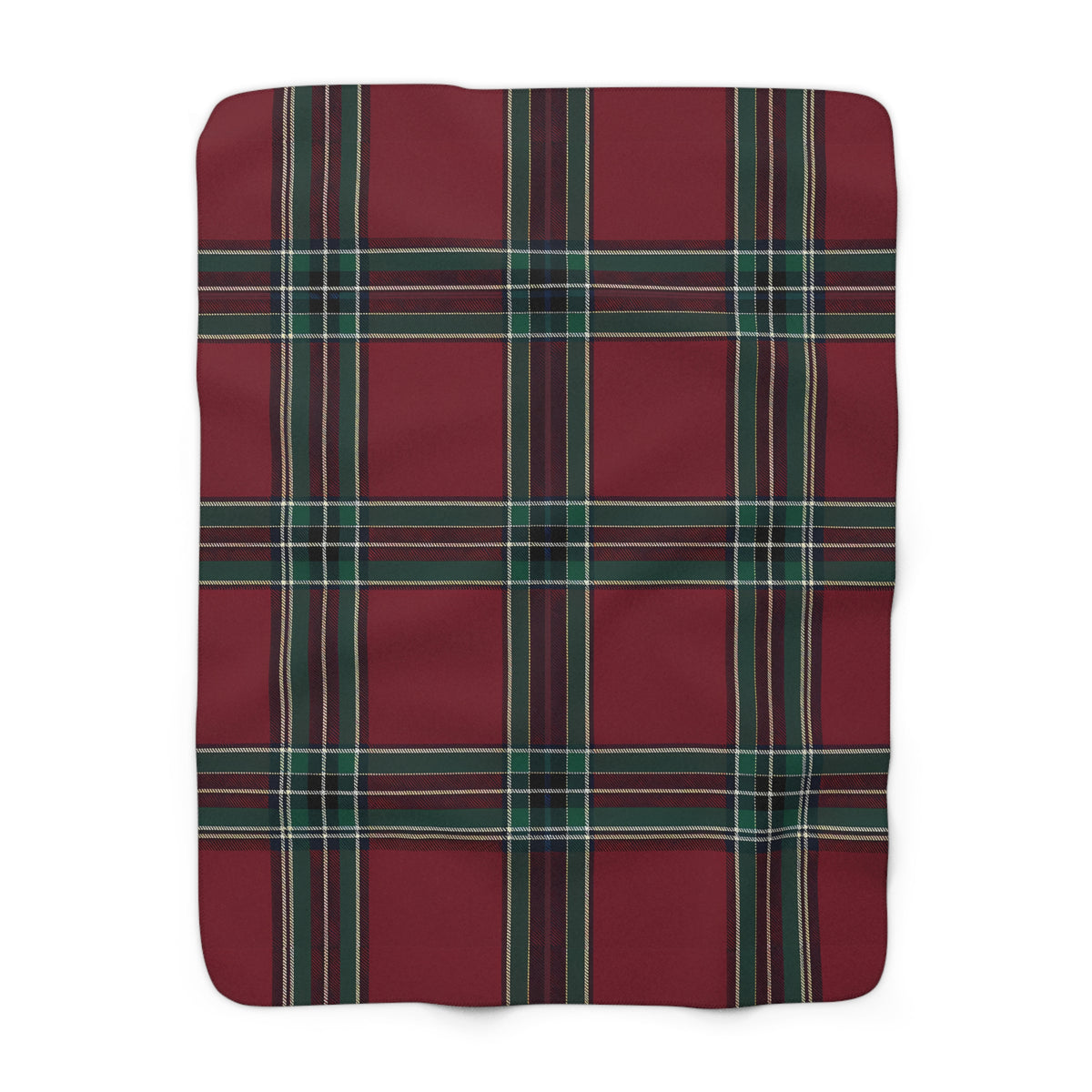 Red Green Black White Beige Tartan Plaid Sherpa Blanket | Cozy Holiday Plaid Throw