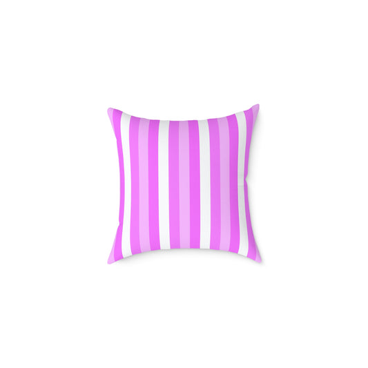 Pink White Stripe Pattern Square Pillow | Poly Canvas Pillow