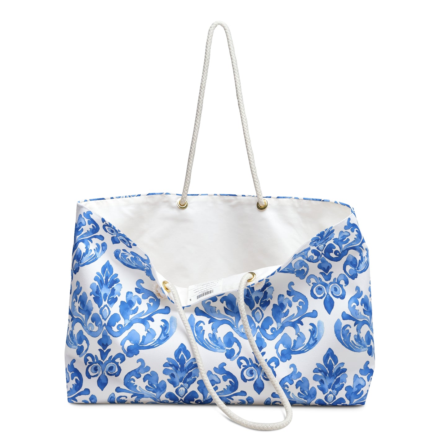 Elegant Blue and White Damask Weekender Bag, Beach Tote, Travel Bag, Overnight Bag, Stylish Carry-On, Perfect for Weekend Getaways