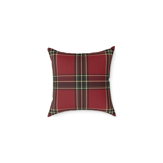 Red Black Beige Plaid Tartan Square Poly Canvas Pillow | Holiday Rustic Cottage Decor
