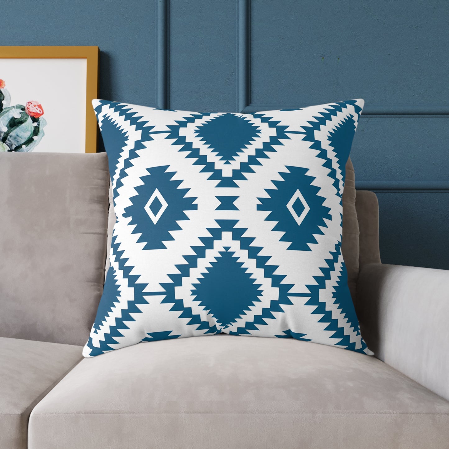Teal Aztec Diamond Pattern Square Pillow | Geometric Throw Pillow
