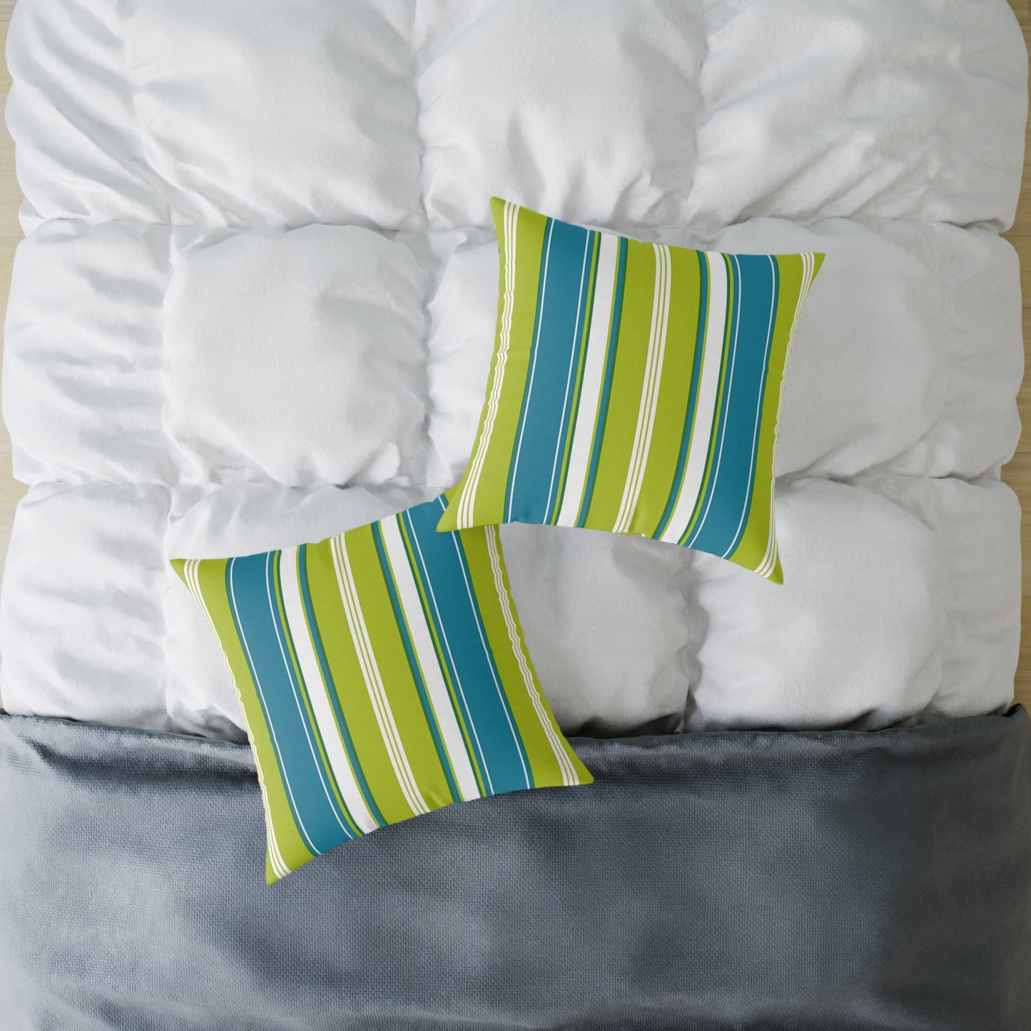 Cerulean Blue Lime Green White Stripe Throw Pillow | Square Poly Canvas Coastal
