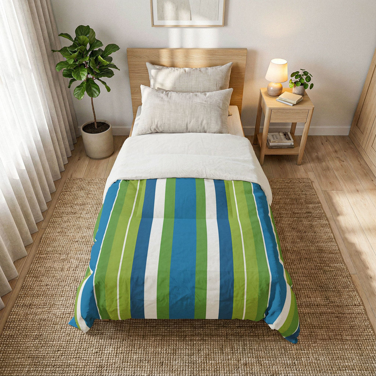 Blue Green Striped Comforter | Cotton Comforter